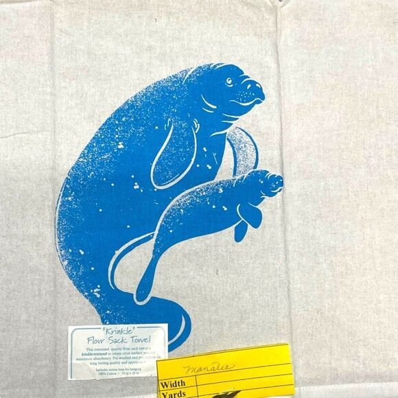 Manatee "Krinkle" Flour Sack Towel - 100% Cotton 26" Homosassa Springs Set of 2 - Picture 4 of 6